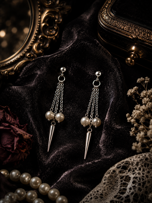 Dramatic Drop Earrings with Baroque Pearls and Edgy Spikes