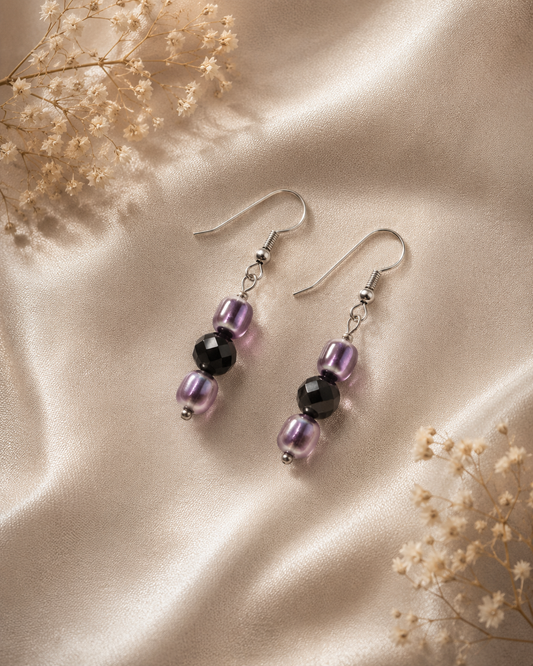 Pearl & Obsidian Simple Drop Earrings