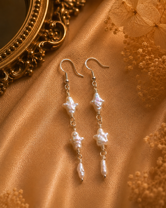 Multiple Star Pearl Drop Earrings