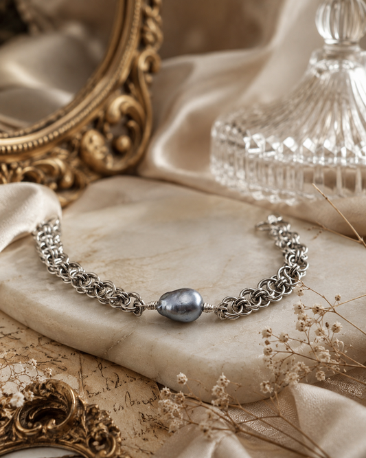 Rare Blue Australian White Chainmaille Pearl Bracelet