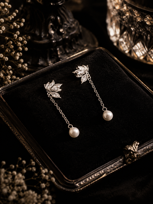 Silver Butterfly Saltwater Pearl Drop Stud Earrings