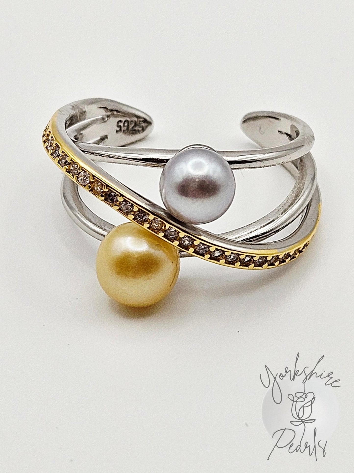 Orbit of Elegance Golden & Madama Saltwater Sterling Silver Ring