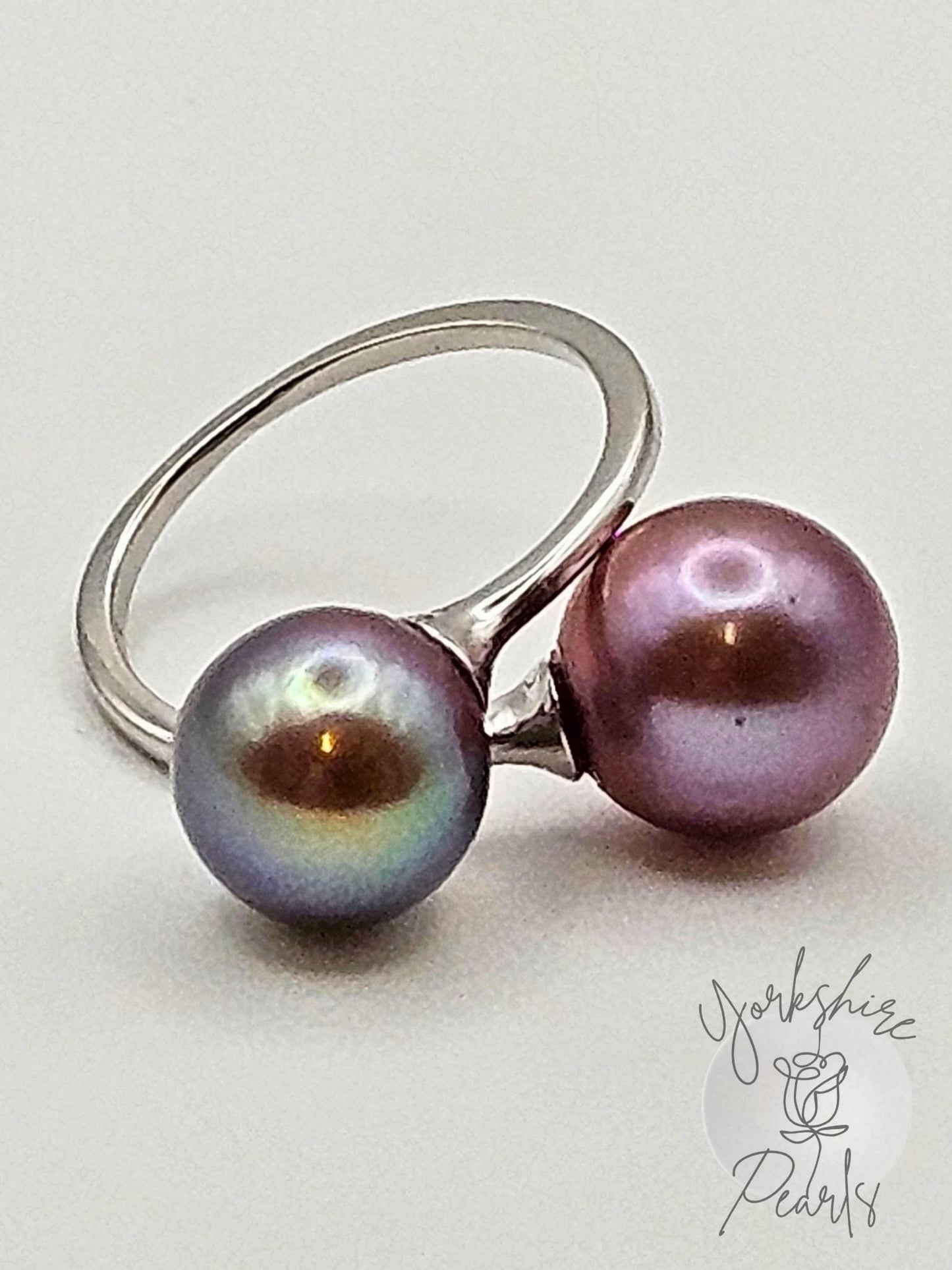 Double Edison Pearl Adjustable Ring - Sterling Silver