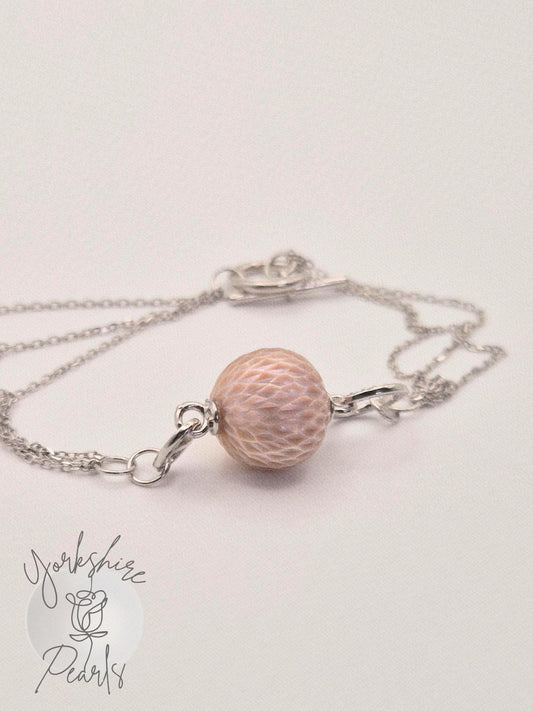 Carved Edison Pearl Multi Strand Sterling Silver Bracelet