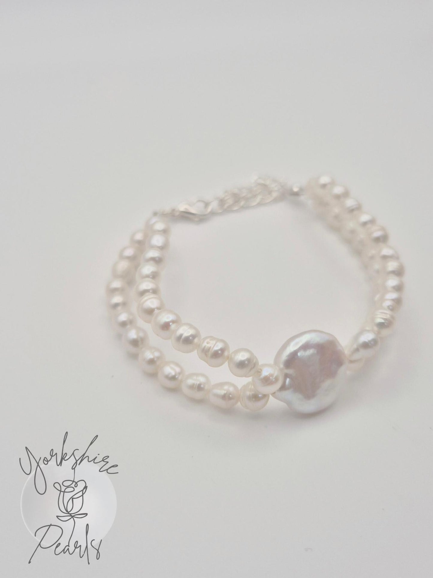 Double Strand Full String Bracelet With Button Pearl Centre