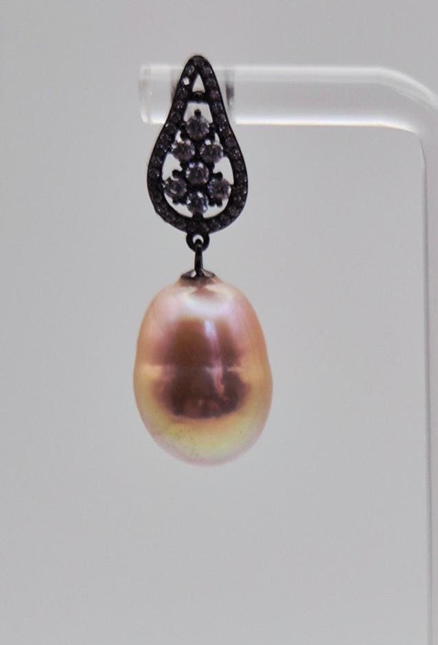 Teardrop Pearl Vintage Style Black Earrings - Sterling Silver