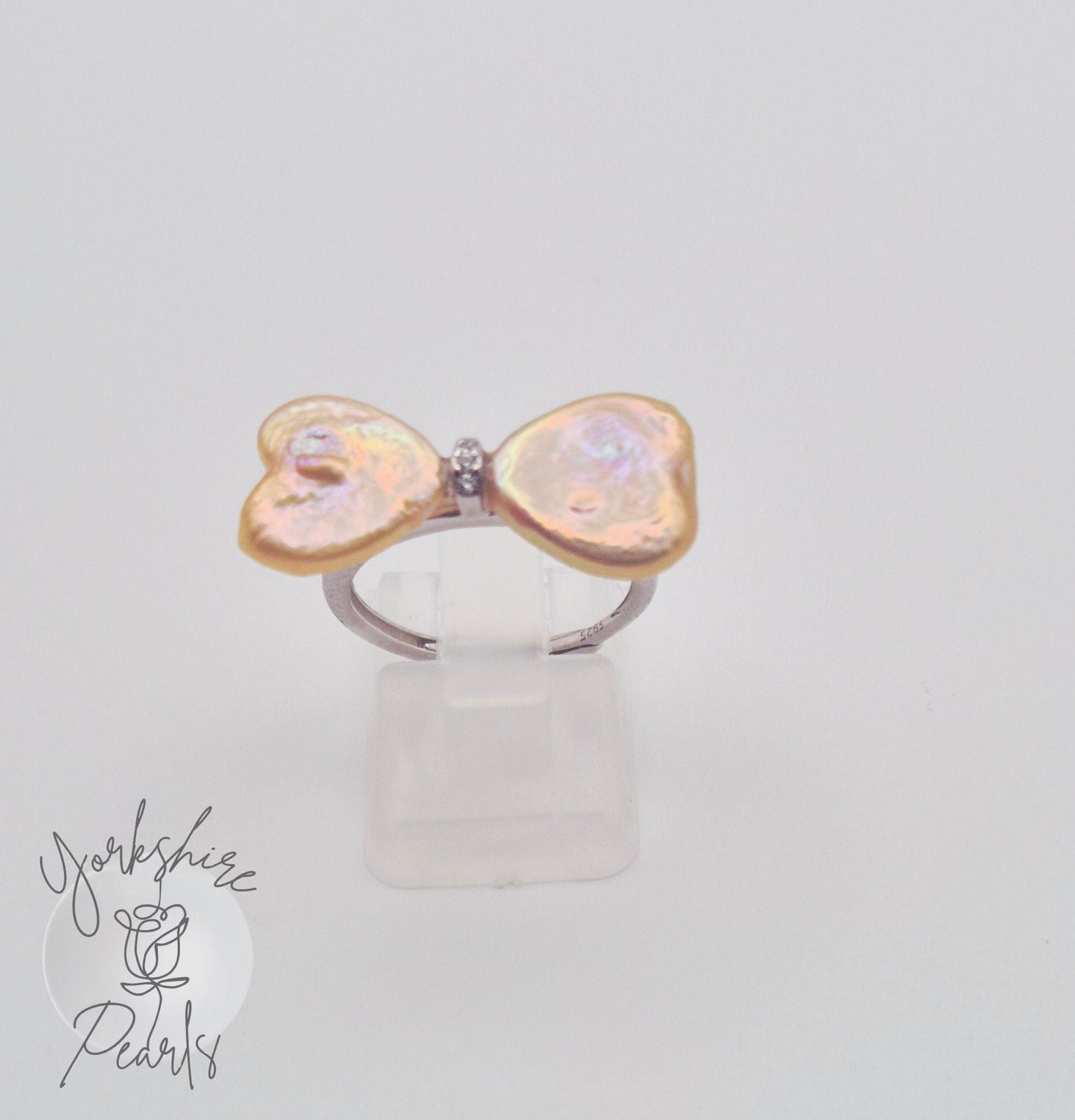 Double Heart Pearl Ring - Sterling Silver