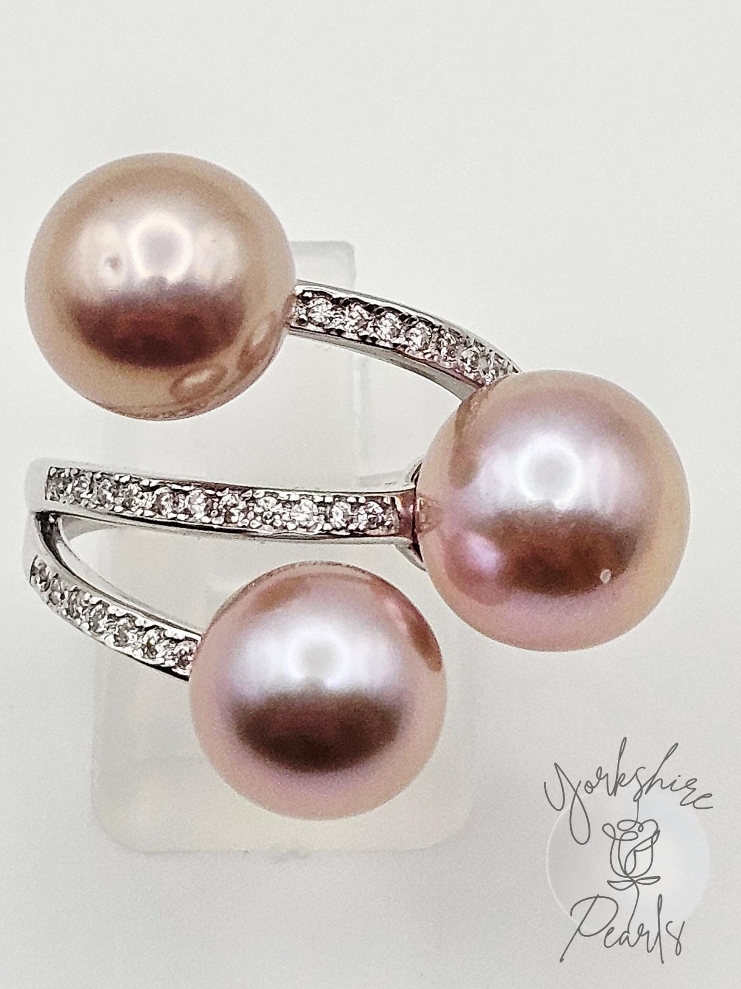 Triple Edison Pearl Sparkle Adjustable Ring - Sterling Silver