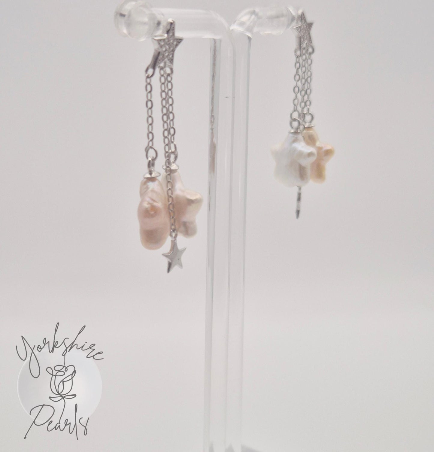Double Star Pearl Sterling Silver Earrings