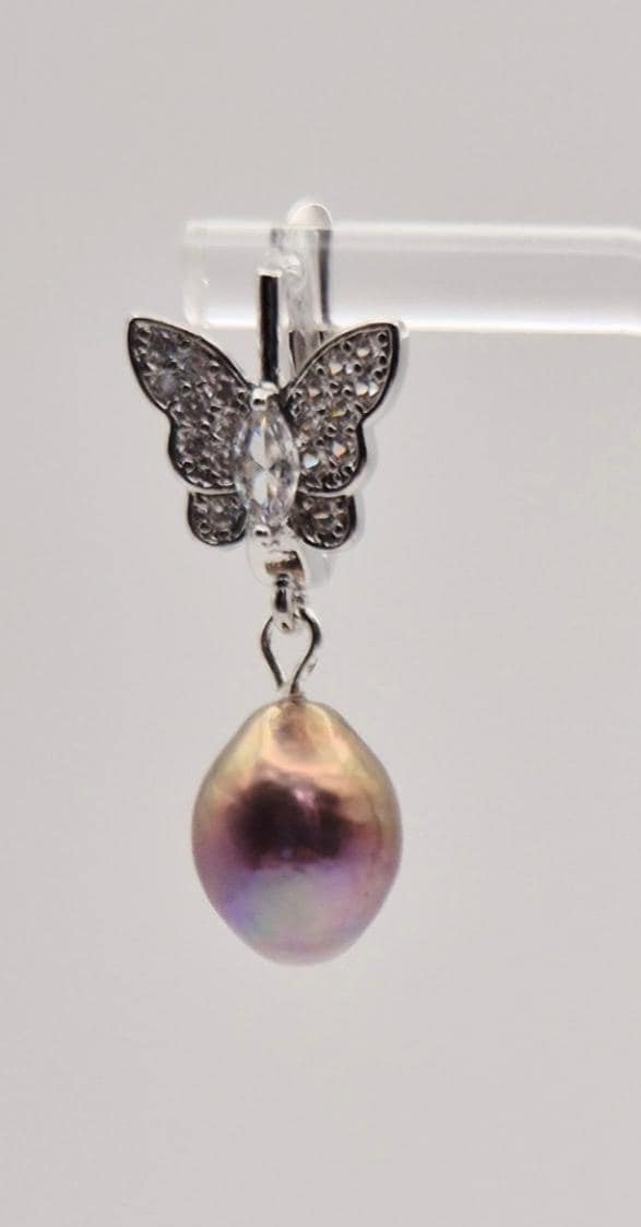 Butterfly Earrings with Baroque Pearl - Nature Inspired Jewelry
