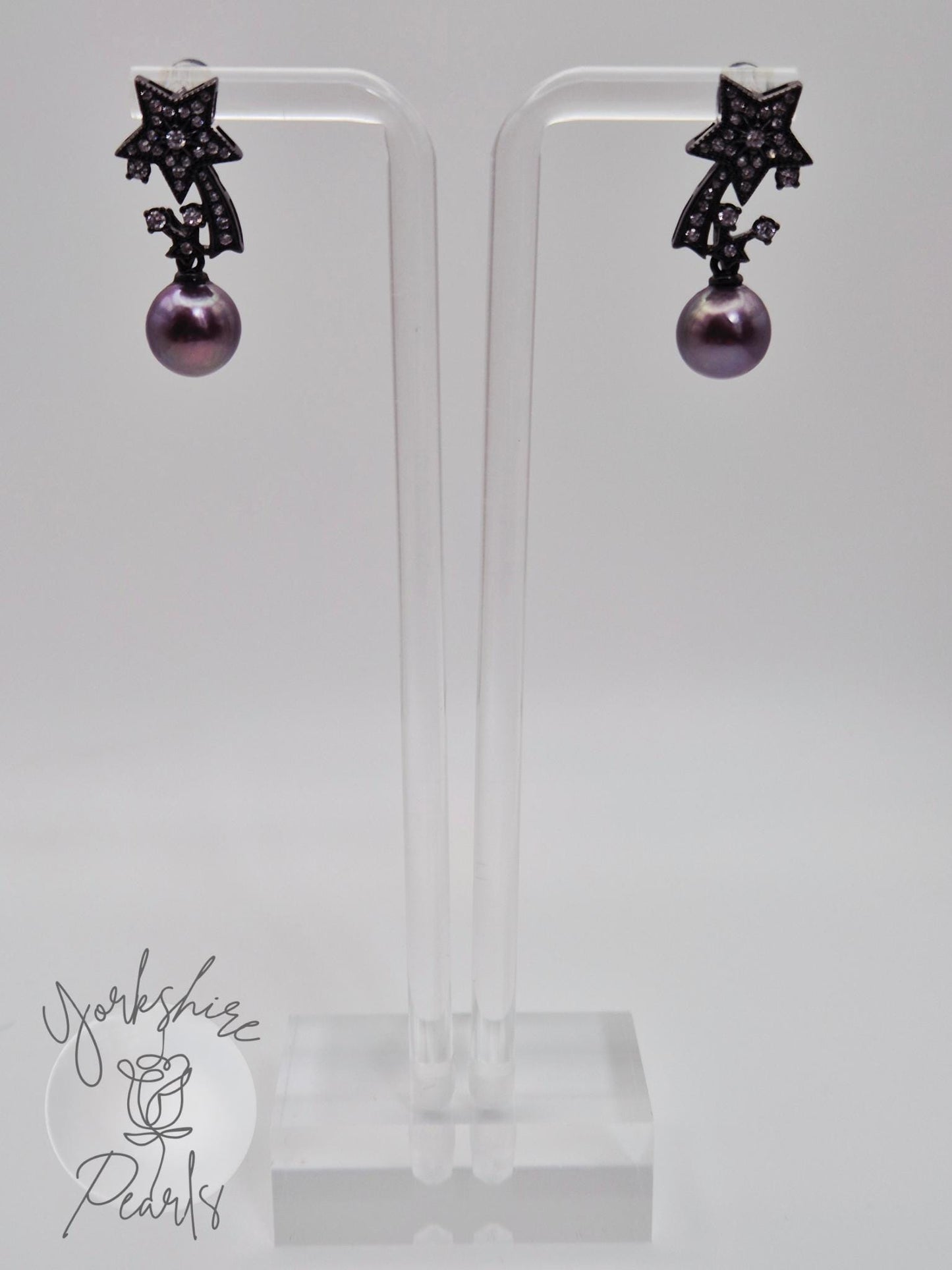 Edison Pearl Shooting Star Black Stud Earrings - Sterling Silver