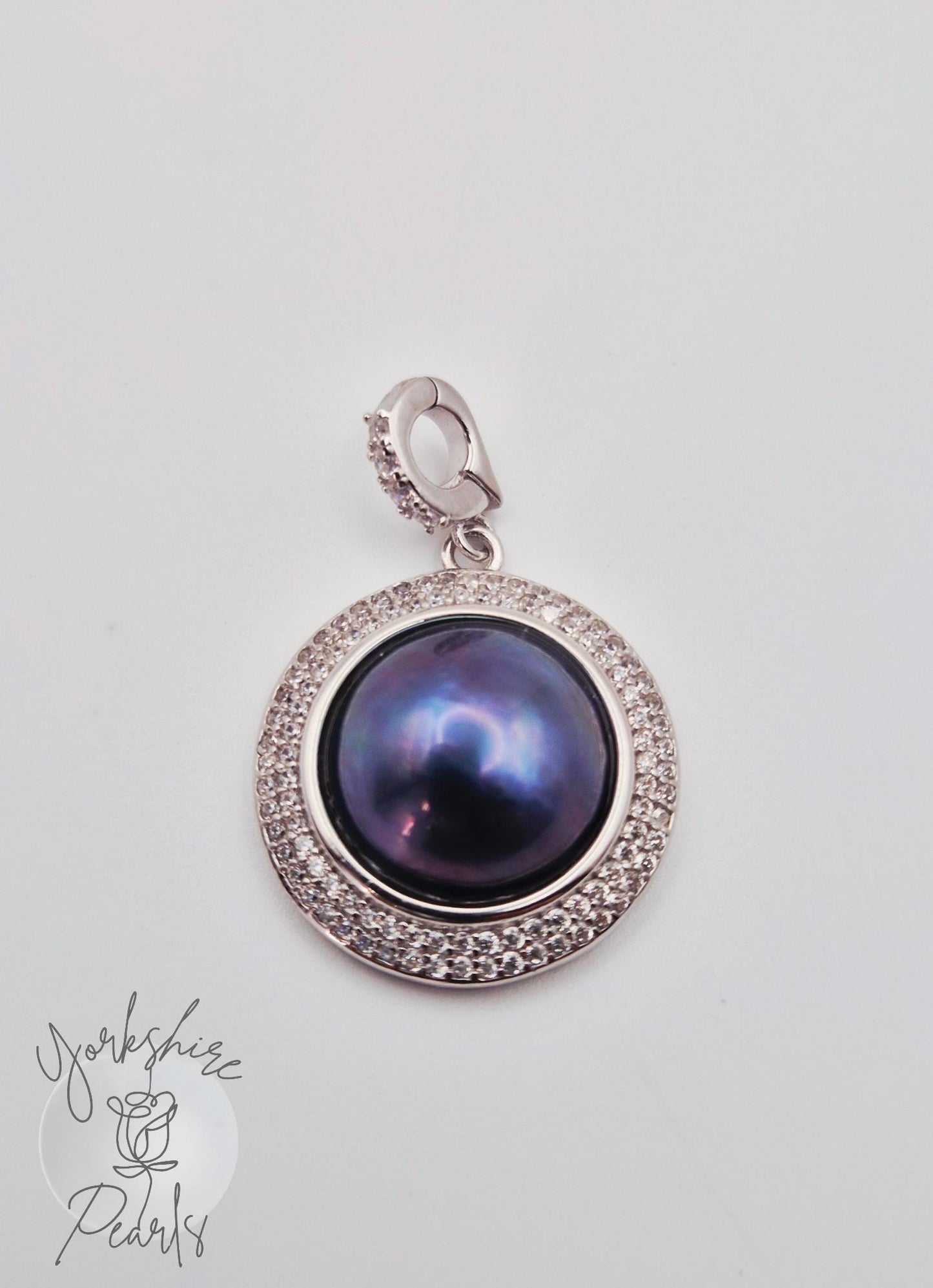 Blue Mabe Pearl Sterling Silver Pendant with Universal Clasp