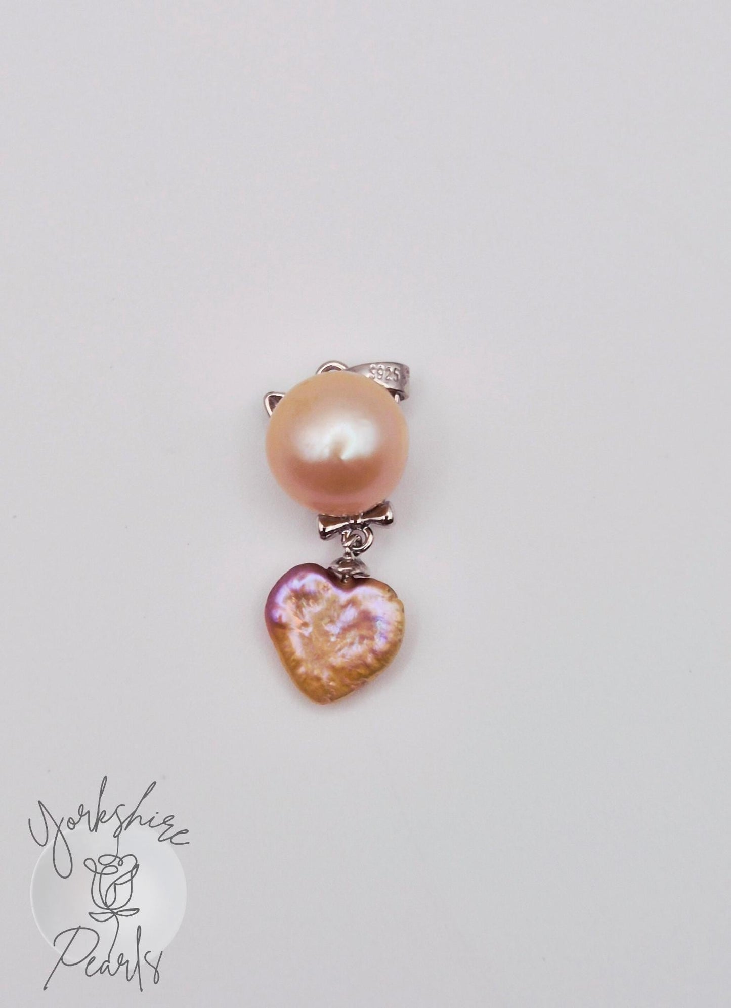 Double Pearl Drop Kitty Pendant With Edison & Heart Shaped Pearls