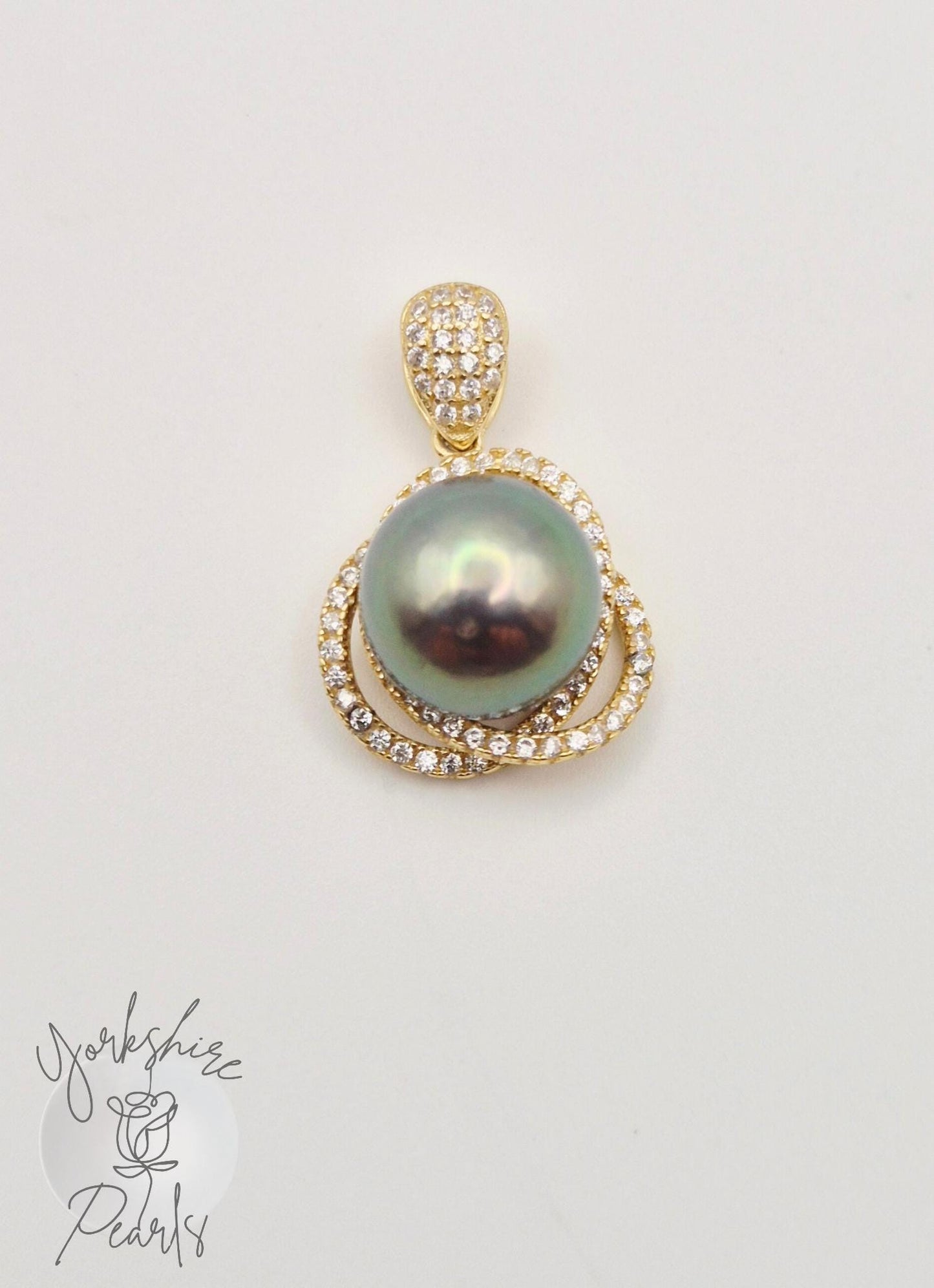 Golden Swirl Sparkle Pendant: Edison Pearl with Rare Purple Green Luster
