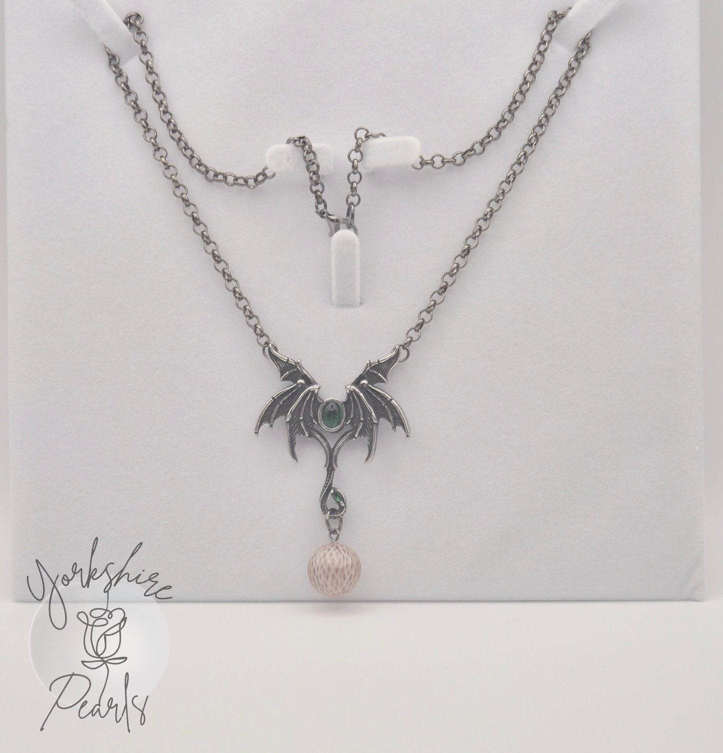 Dragon Wing Necklace — Carved Dragon Scale Edison Pearl