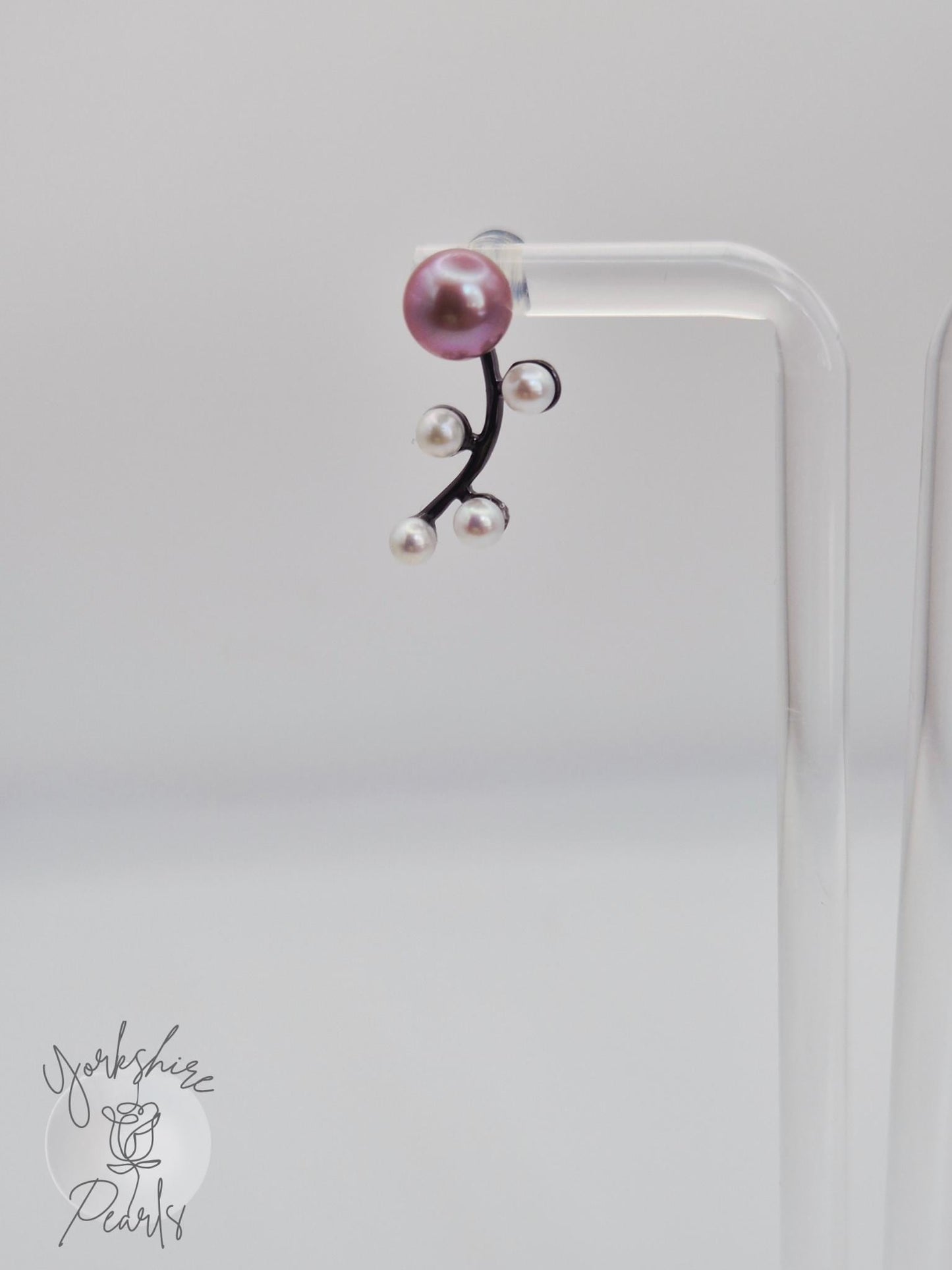 Multi Pearl Black Curved Stud Earrings - Sterling Silver