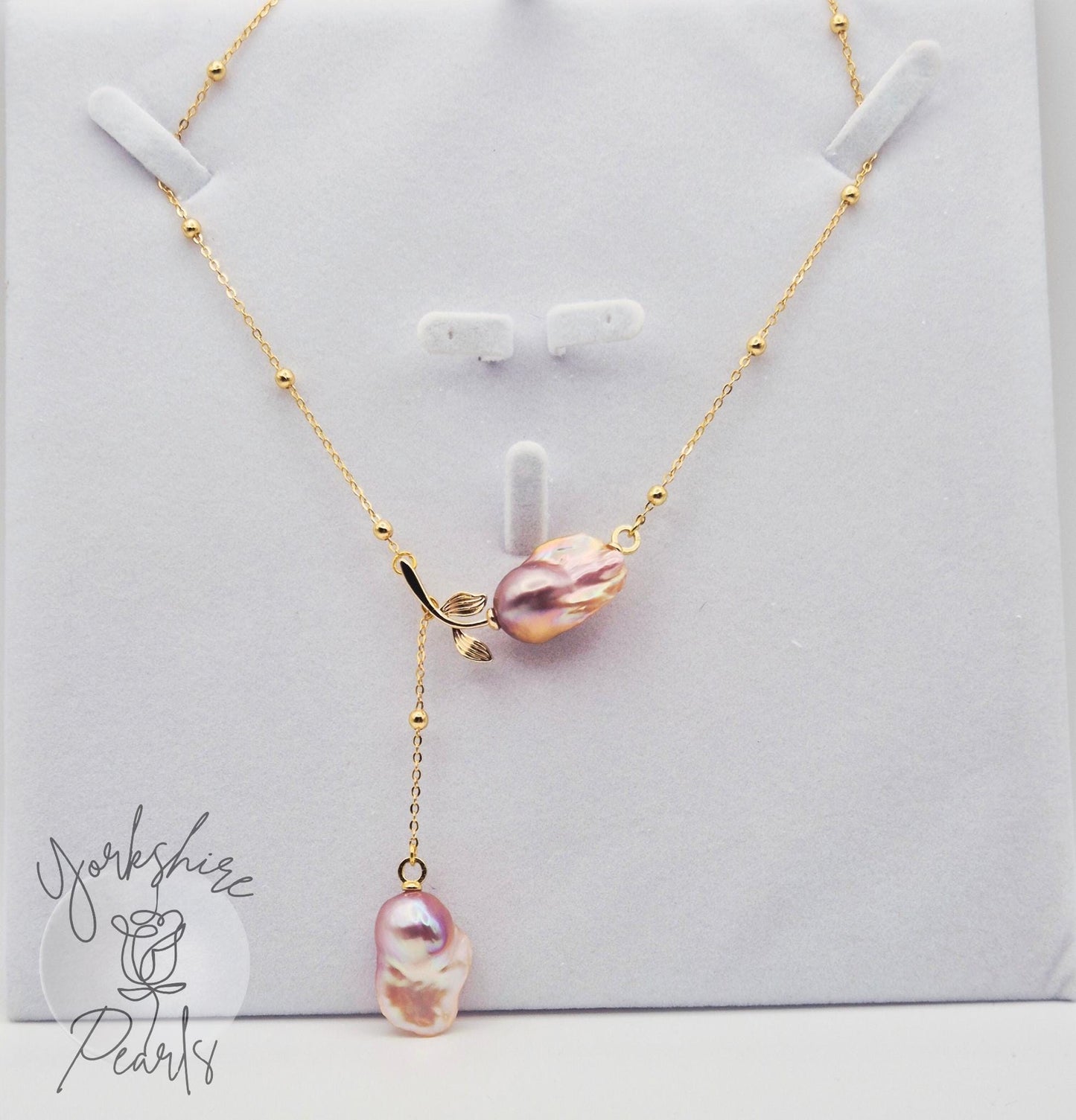 Golden Double King Pearl Flower Drop Necklace