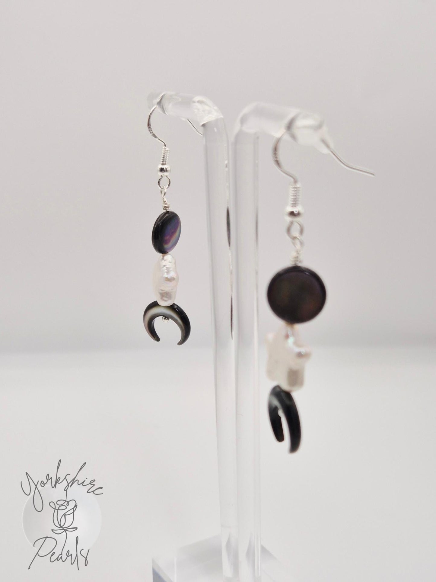 Star Pearl and Moon Mother of Pearl Earrings: Celestial S925 Jewelry