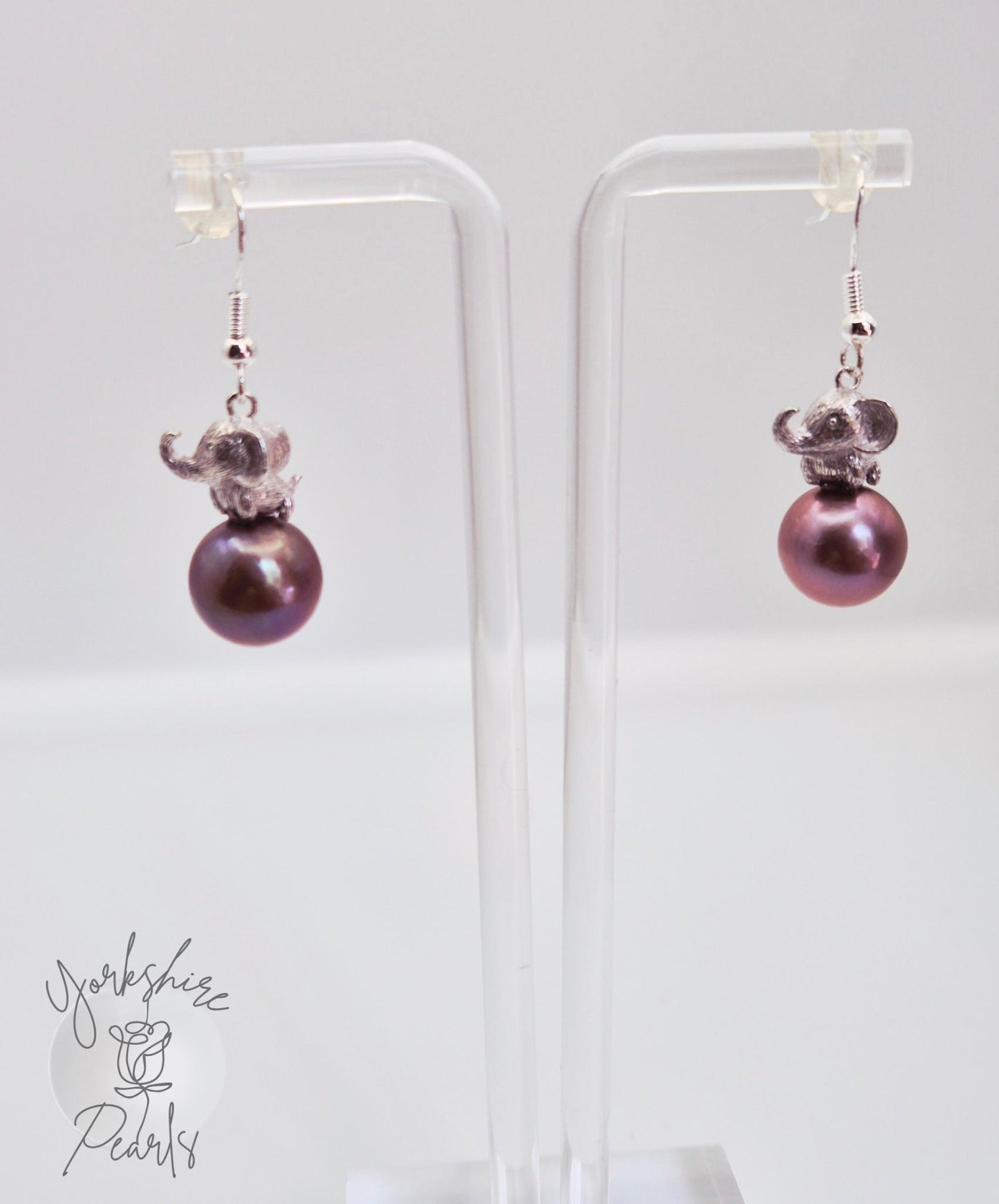 Edison Pearl Sterling Silver Elephant Earrings