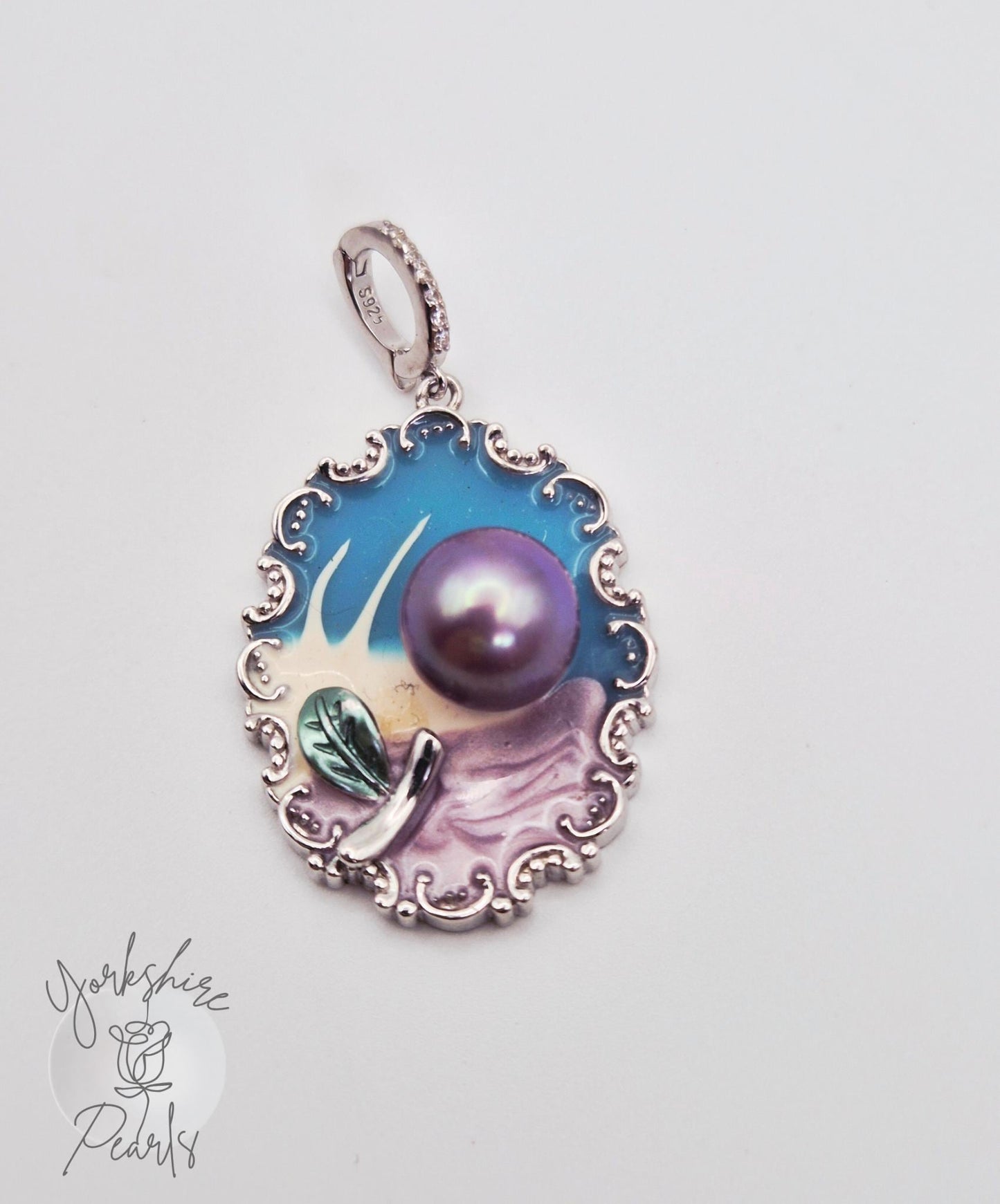 Flower Painting Design Pearl Pendant - Sterling Silver