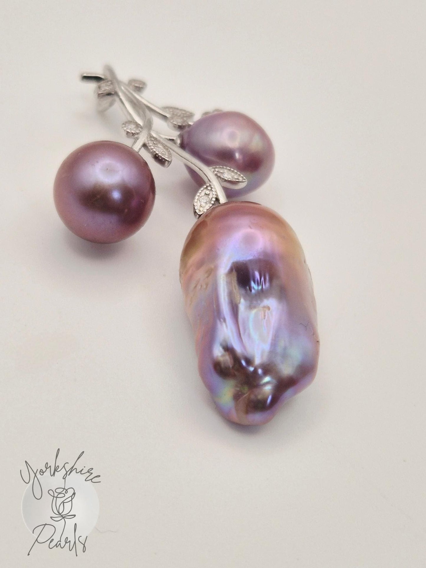Multiple Pearl Flower Stem Pendant - Sterling Silver