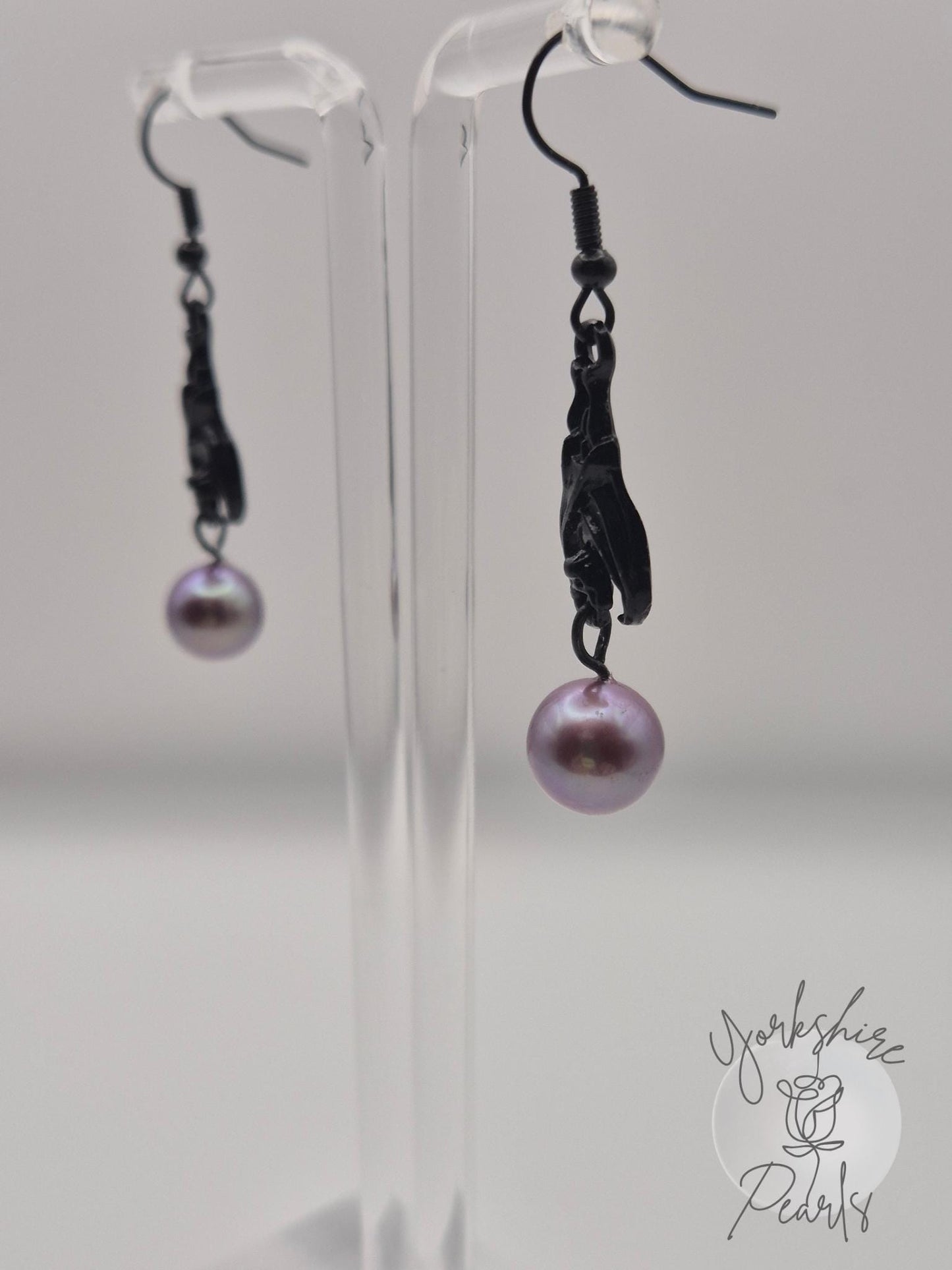 Edison Pearl Hanging Black Bat Earrings