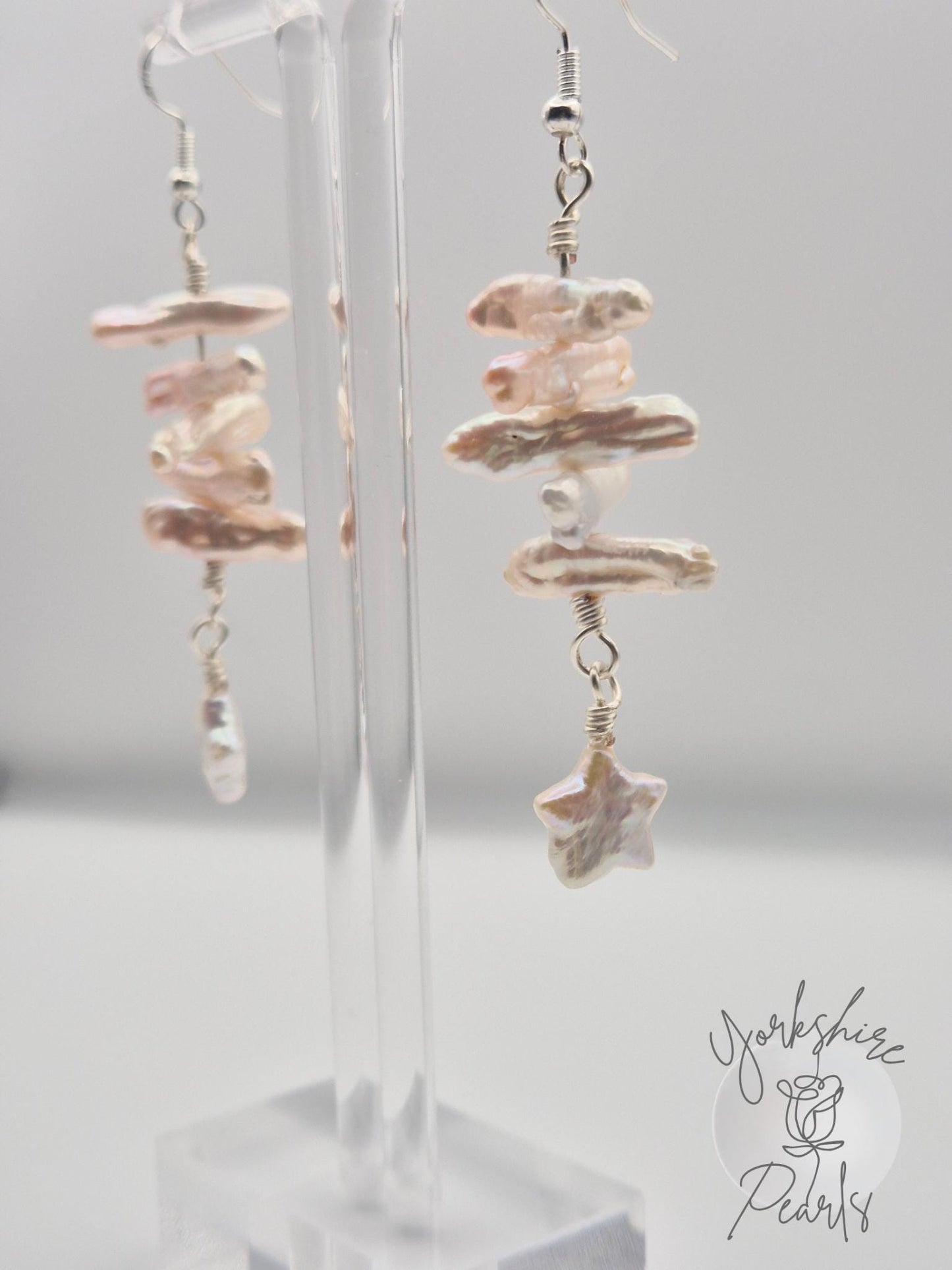 Stick & Star Movable Pearl Drop Earrings