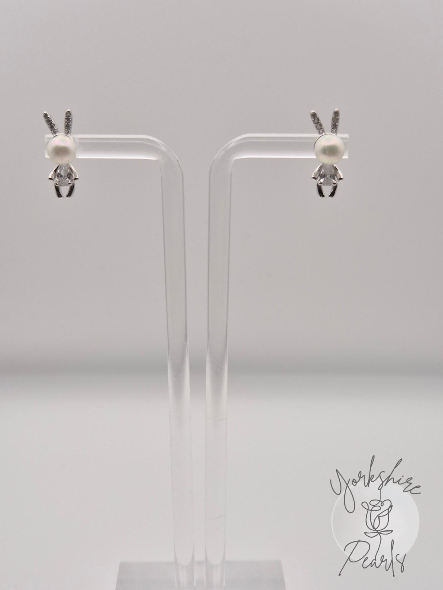 Bunny Shaped Pearl Stud Earrings - Sterling Silver