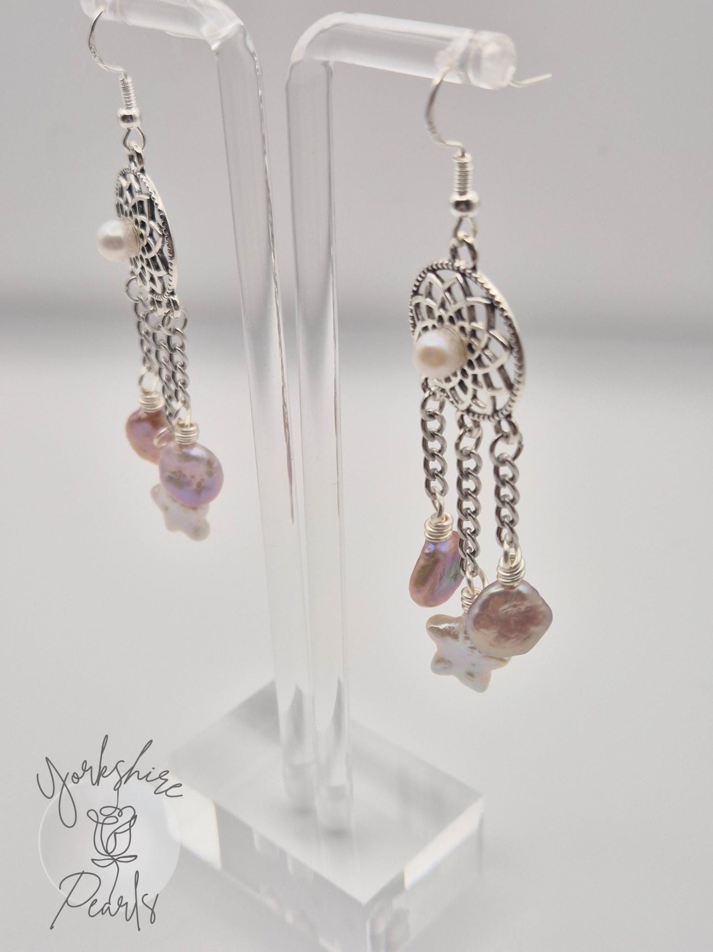 Multiple Pearl Drop Dreamcatcher Earrings
