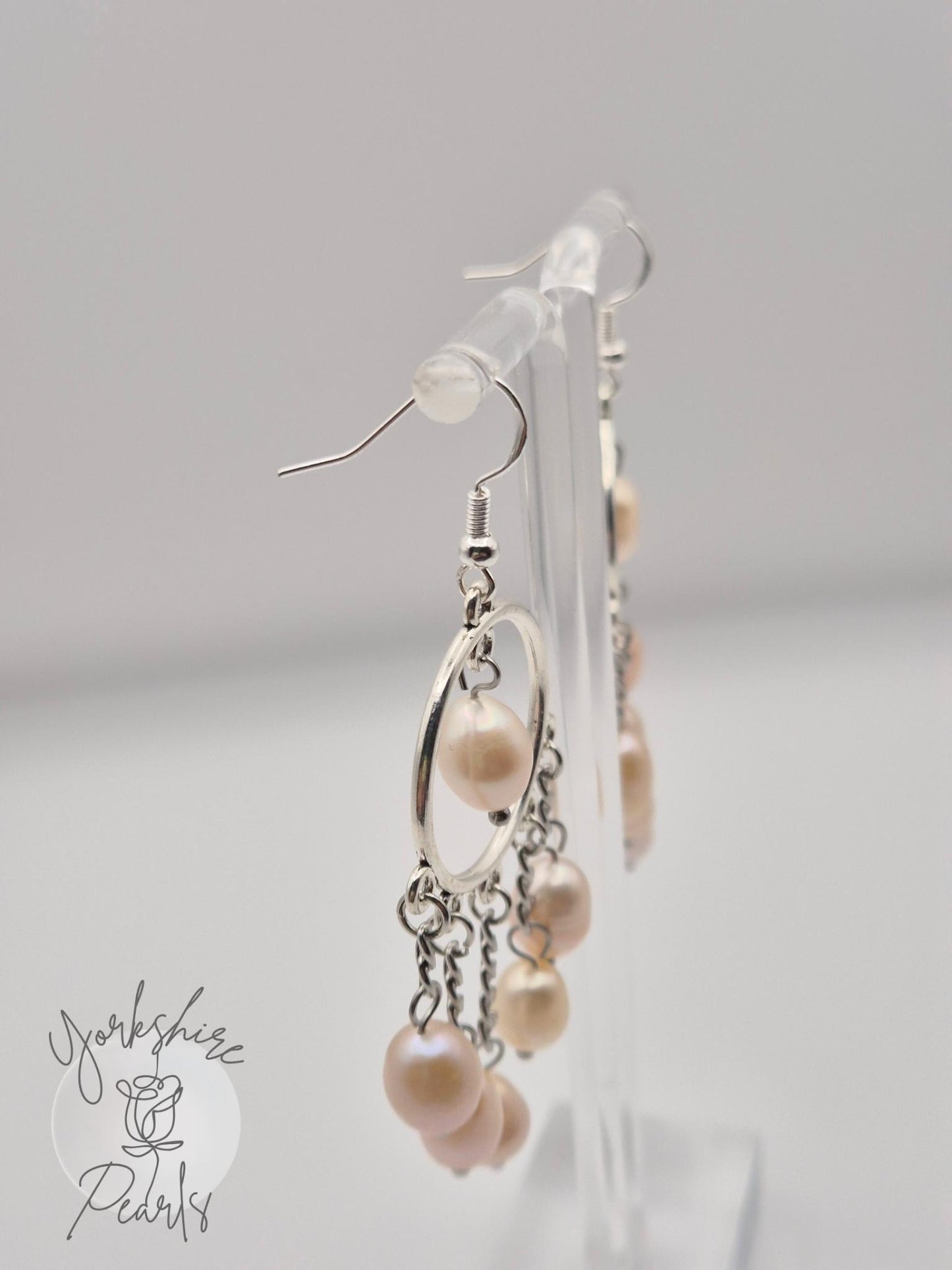 Multiple Pearl Large Dreamcatcher Hoop Dangle Earrings