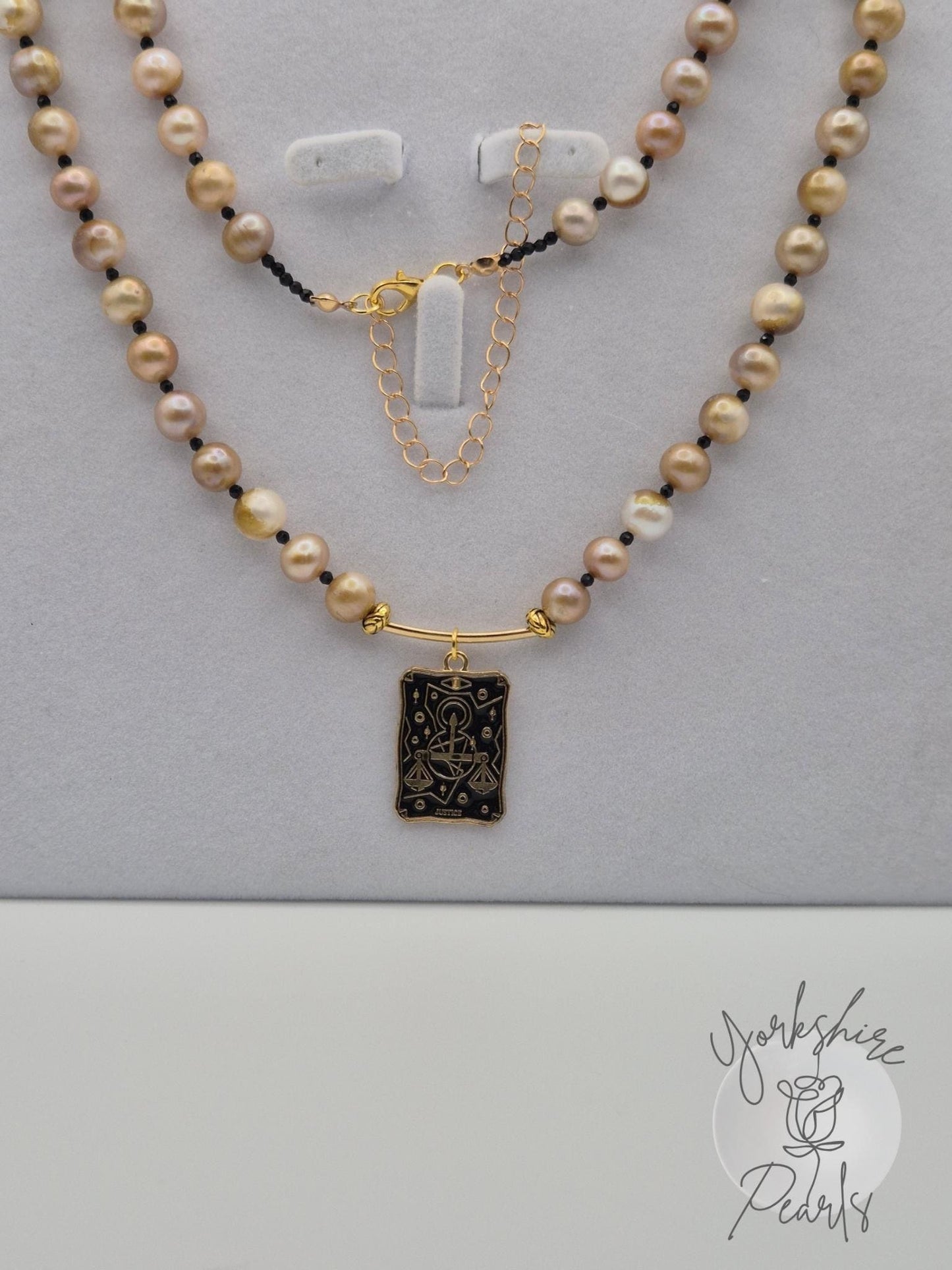 Pearl and Golden Tarot Necklace & Earrings Set