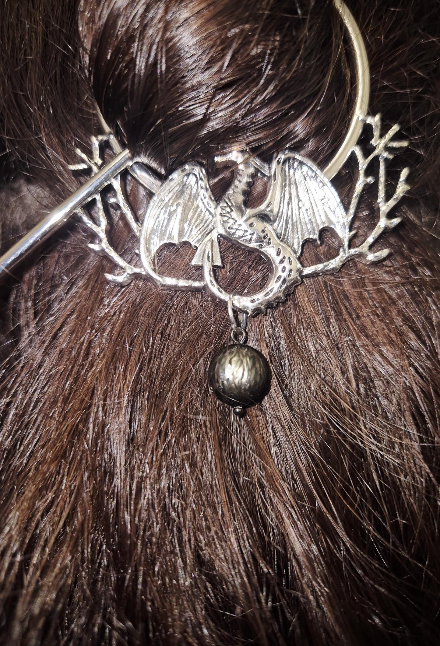 Black Tahitian Dragon Hair Pin — Genuine Carved Pearl Hair Accessory