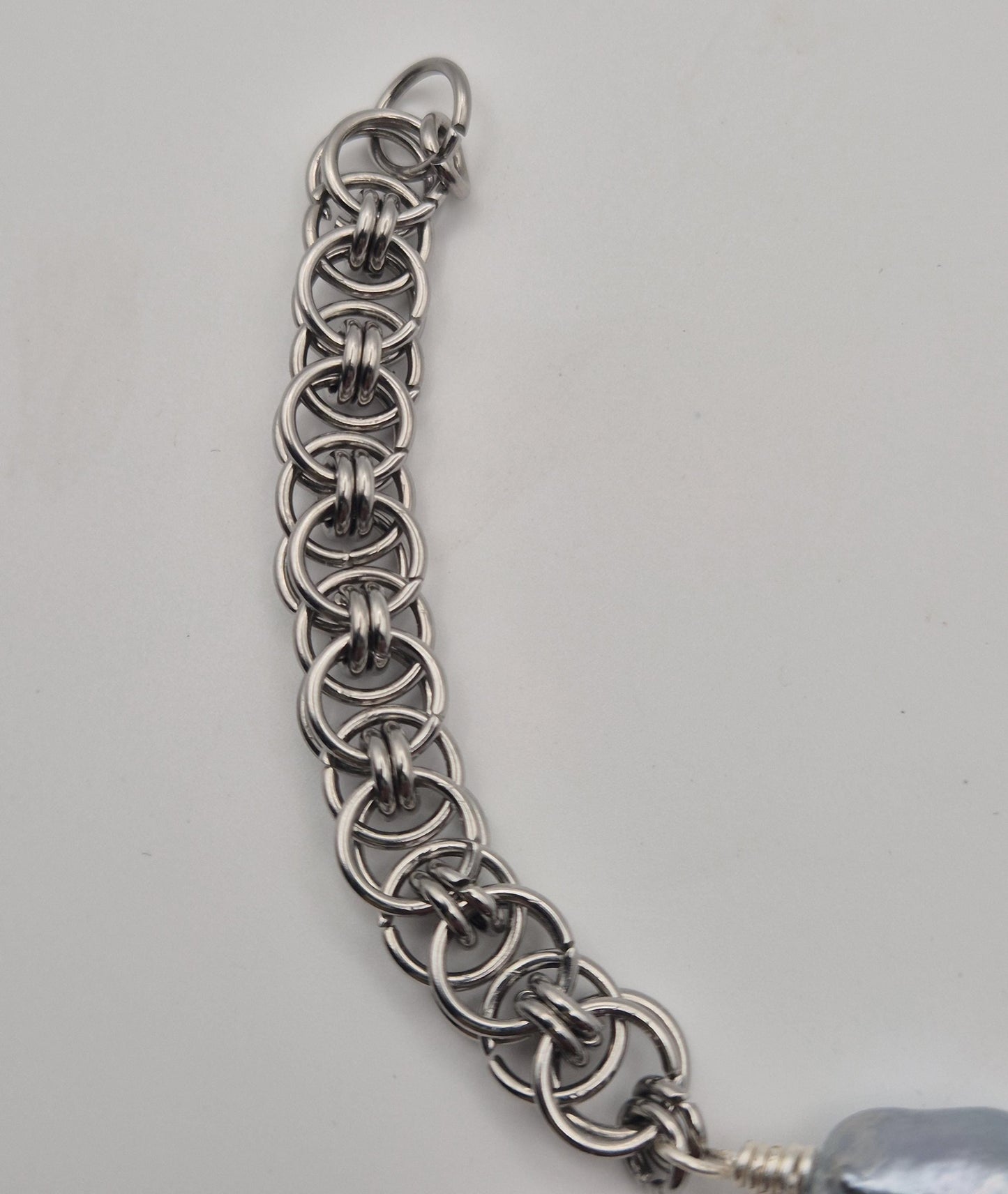 Rare Blue Australian White Chainmaille Pearl Bracelet
