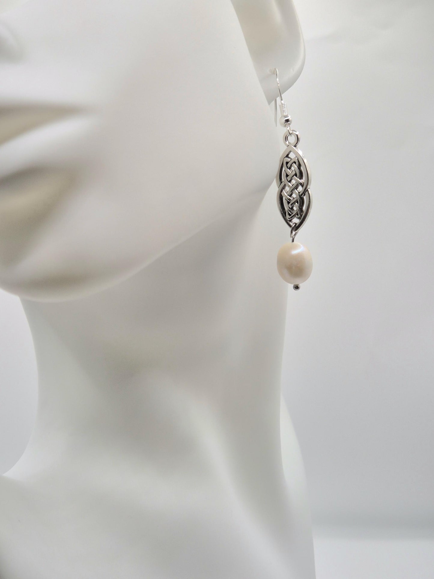Celtic Knot Pearl Drop Earrings - S925 Hook