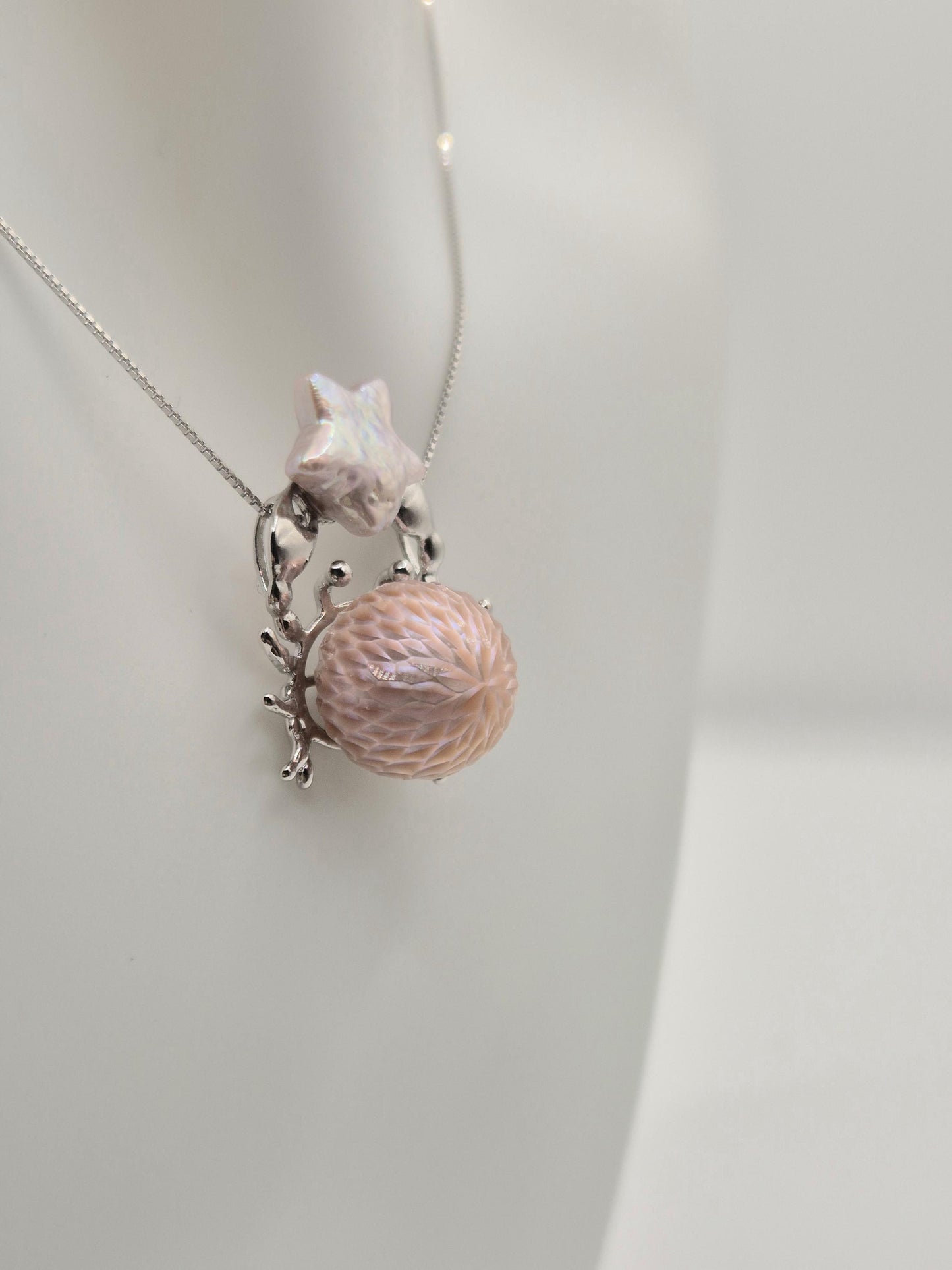 Carved Edison & Star Pearl Crab Pendant