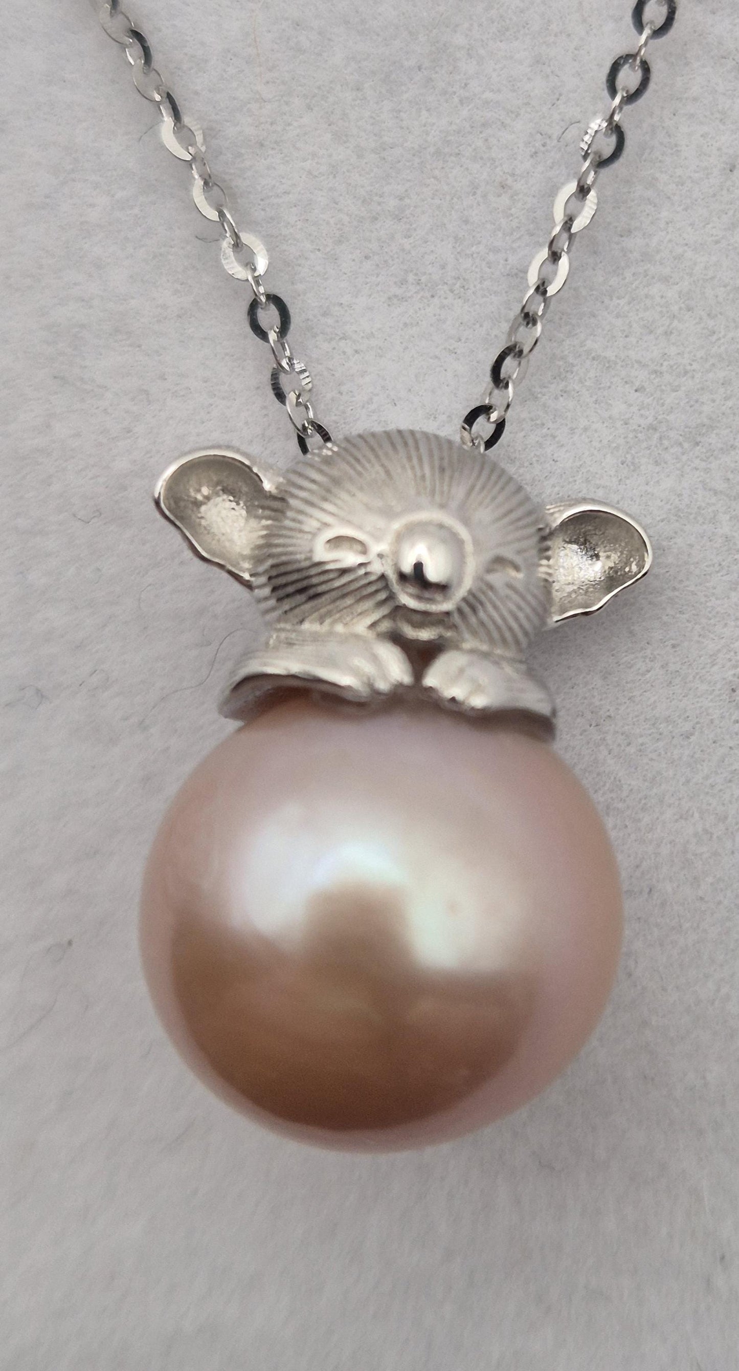 Sterling Silver Sleepy Koala Pendant with Edison Pearl