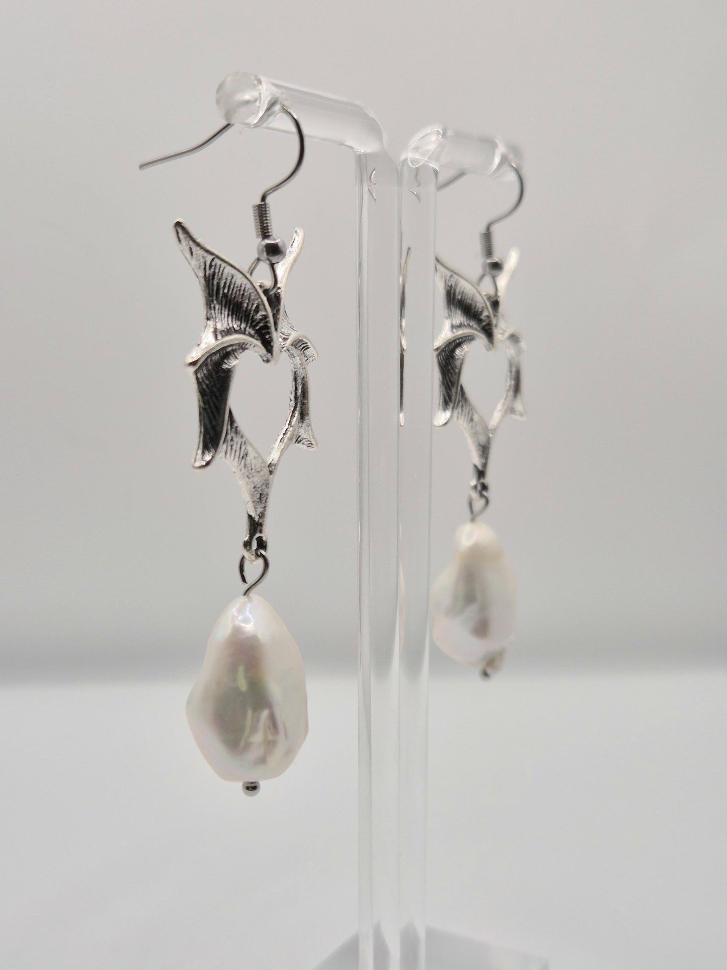 Demon Heart Earrings with Large Baroque Pearls