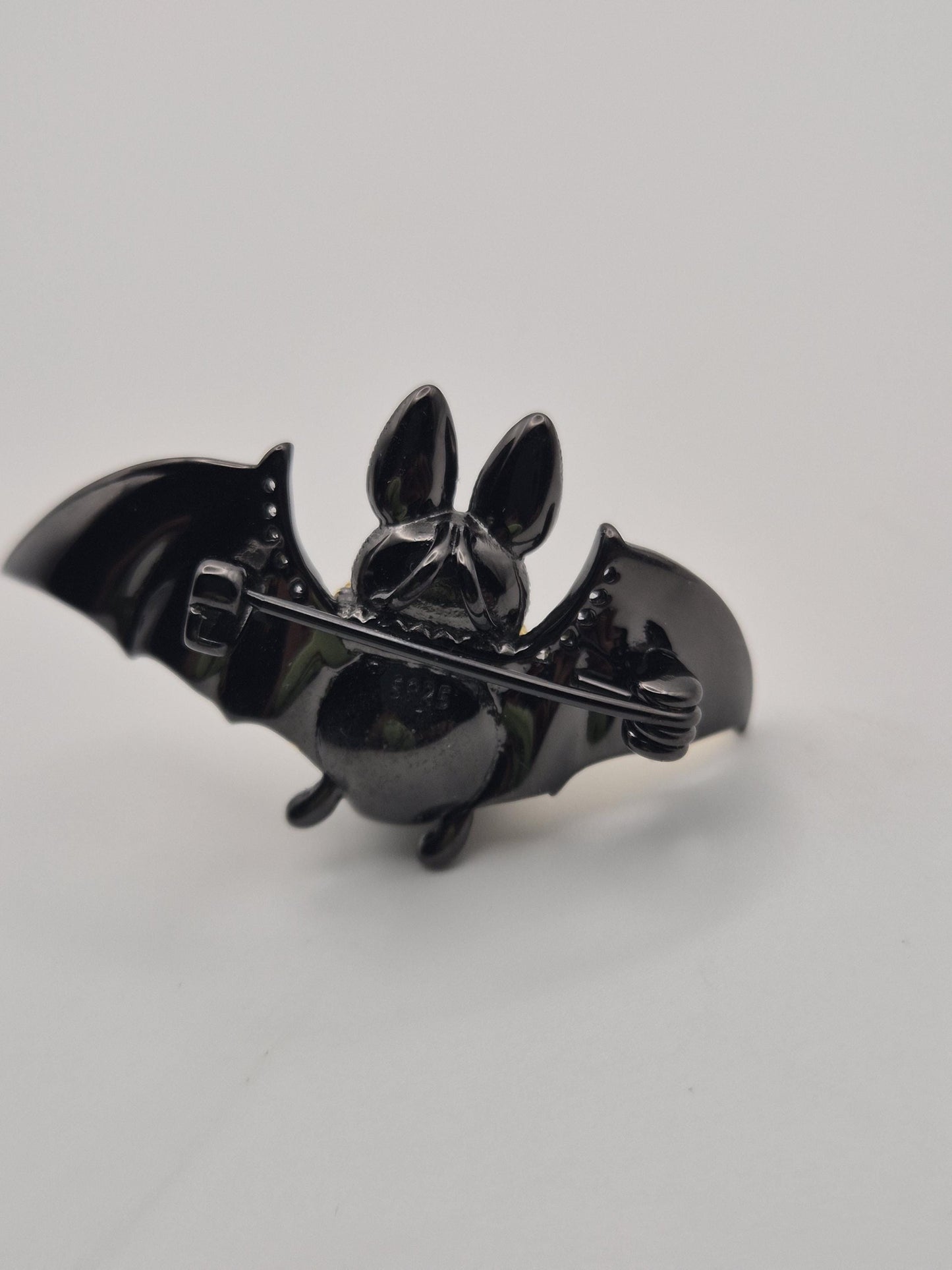 Black Tahitian Golden Bat Pendant & Pin - Sterling Silver