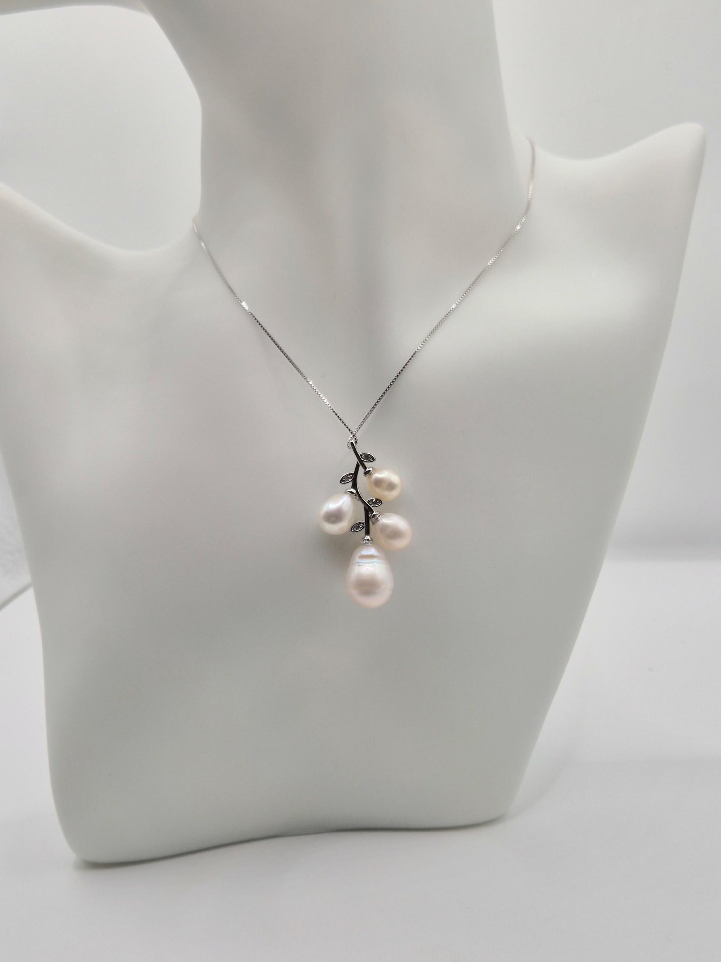 Multiple Pearl Flower Vine Pendant Sterling Silver
