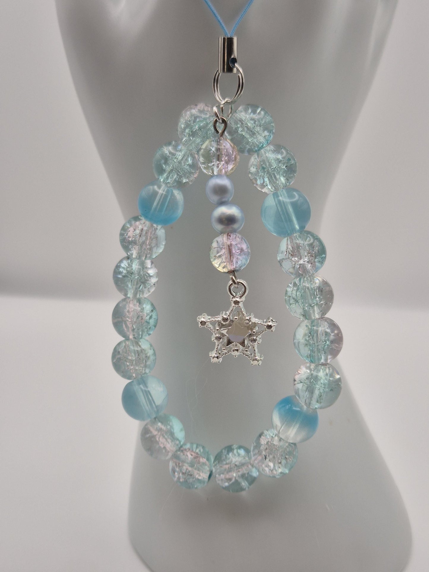 Whimsical Winter Blue Pearl & Bead Phone Charm