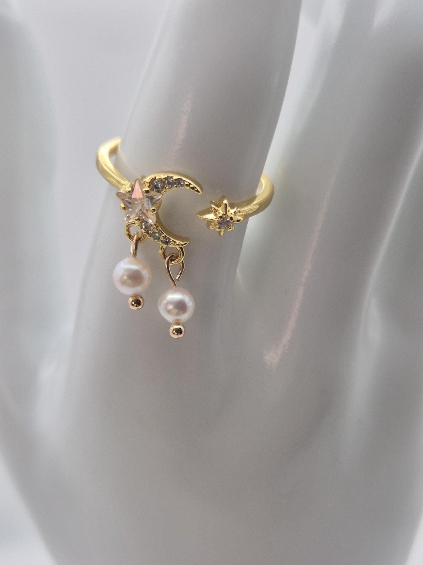 Golden Moon Double Pearl Ring