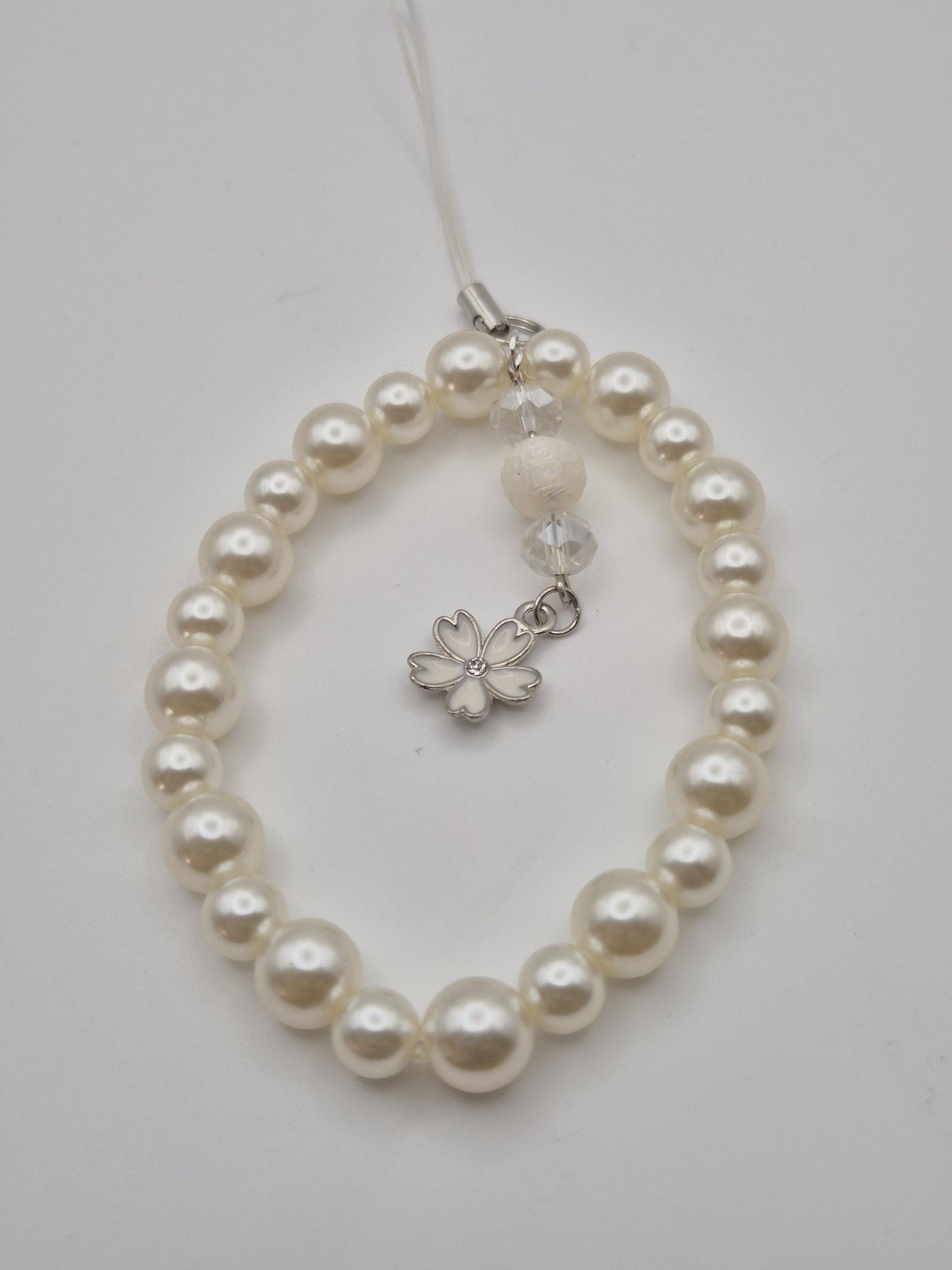 Classic Pearl Bead Phone Charm with Genuine Carved Pearl