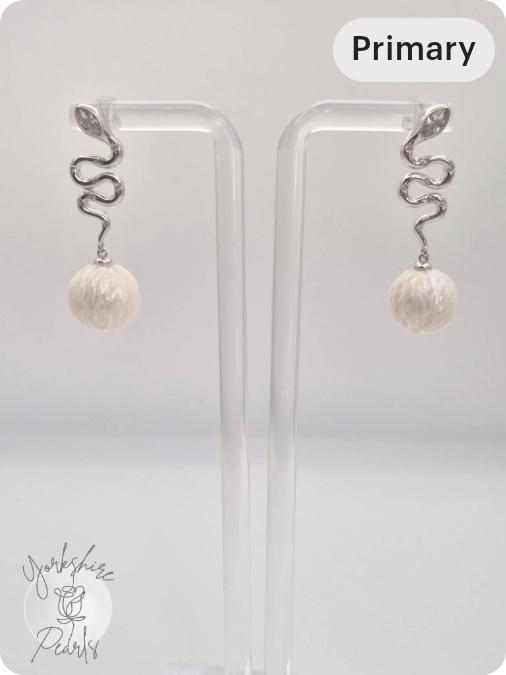 Large Pearl Snake Drop Earrings - Sterling Silver