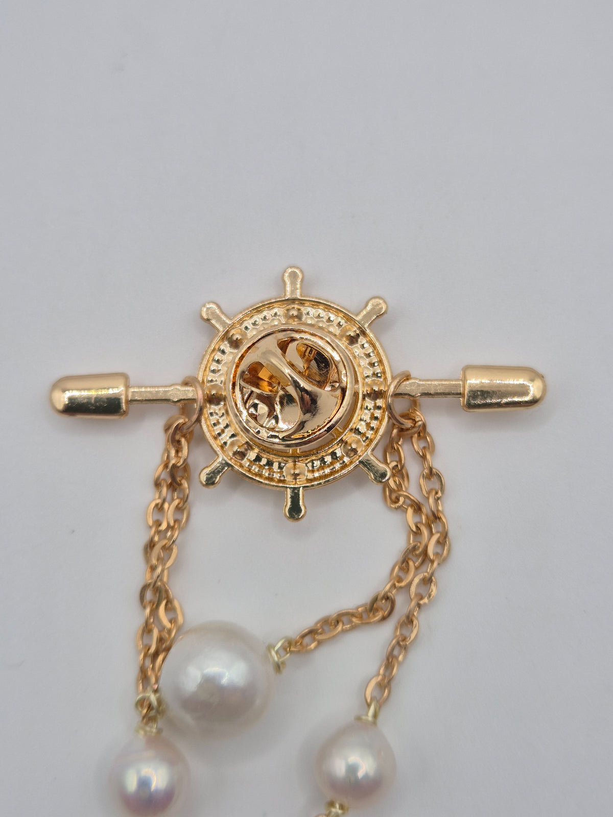 Golden Ship Wheel Multi Pearl Pin