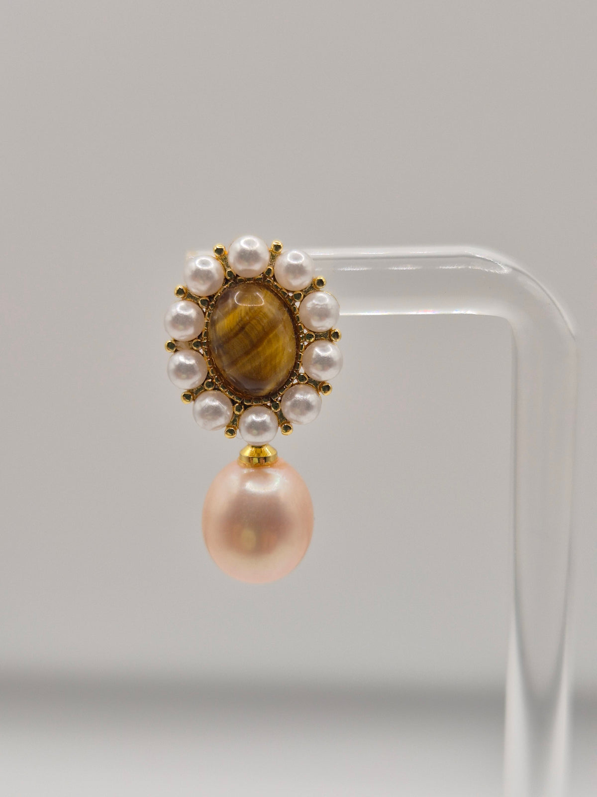 Pearl & Tigers Eye Earrings