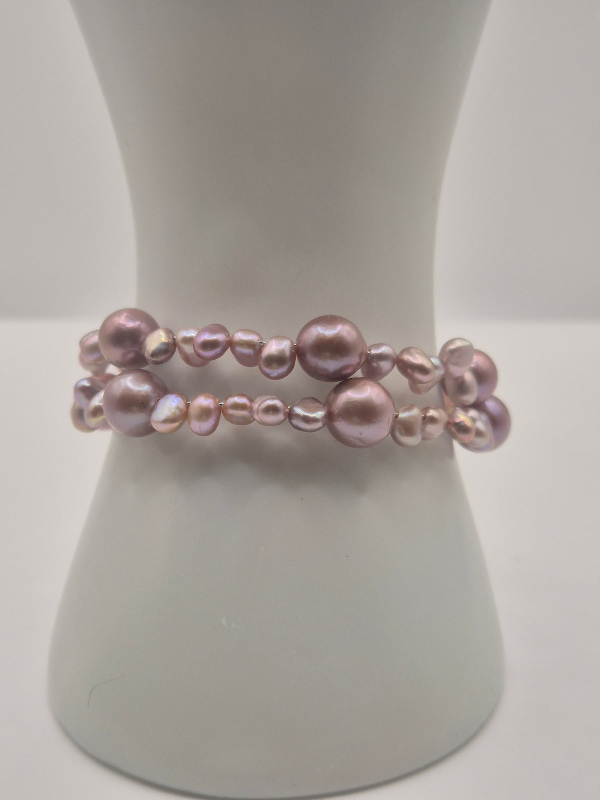 Double Strand Memory Wire Pearl Bangle