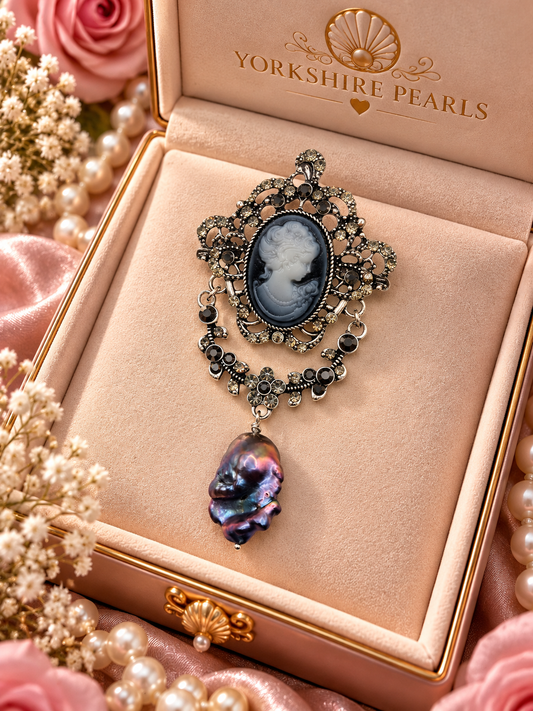 Swinging Cameo Pearl Brooch