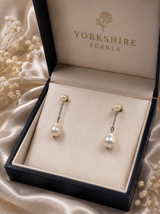 Pearl Studs with Baroque Drop Earrings