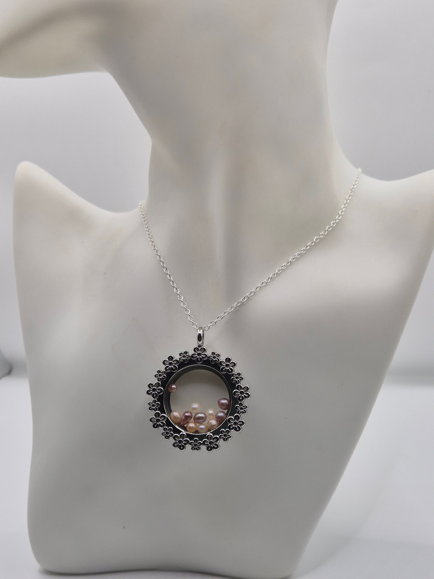 Large Flower Pendant Locket with Mini Pearls