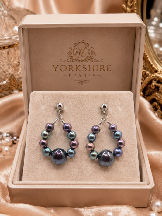 Midnight Peacock Oval Stud Pearl Earrings